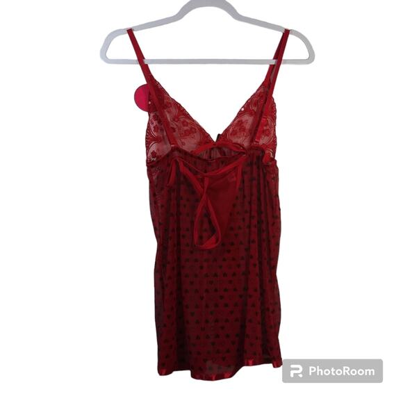 Spree Intimates Red Lace Heart Wireless Babydoll & Thong Set Size S - Picture 3 of 11